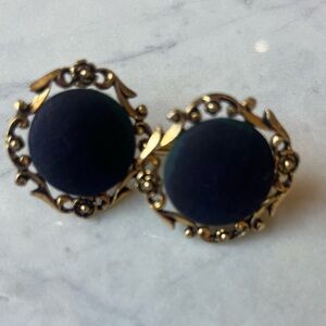 Estate Antique ornate Cufflinks  Gold Tone Blue